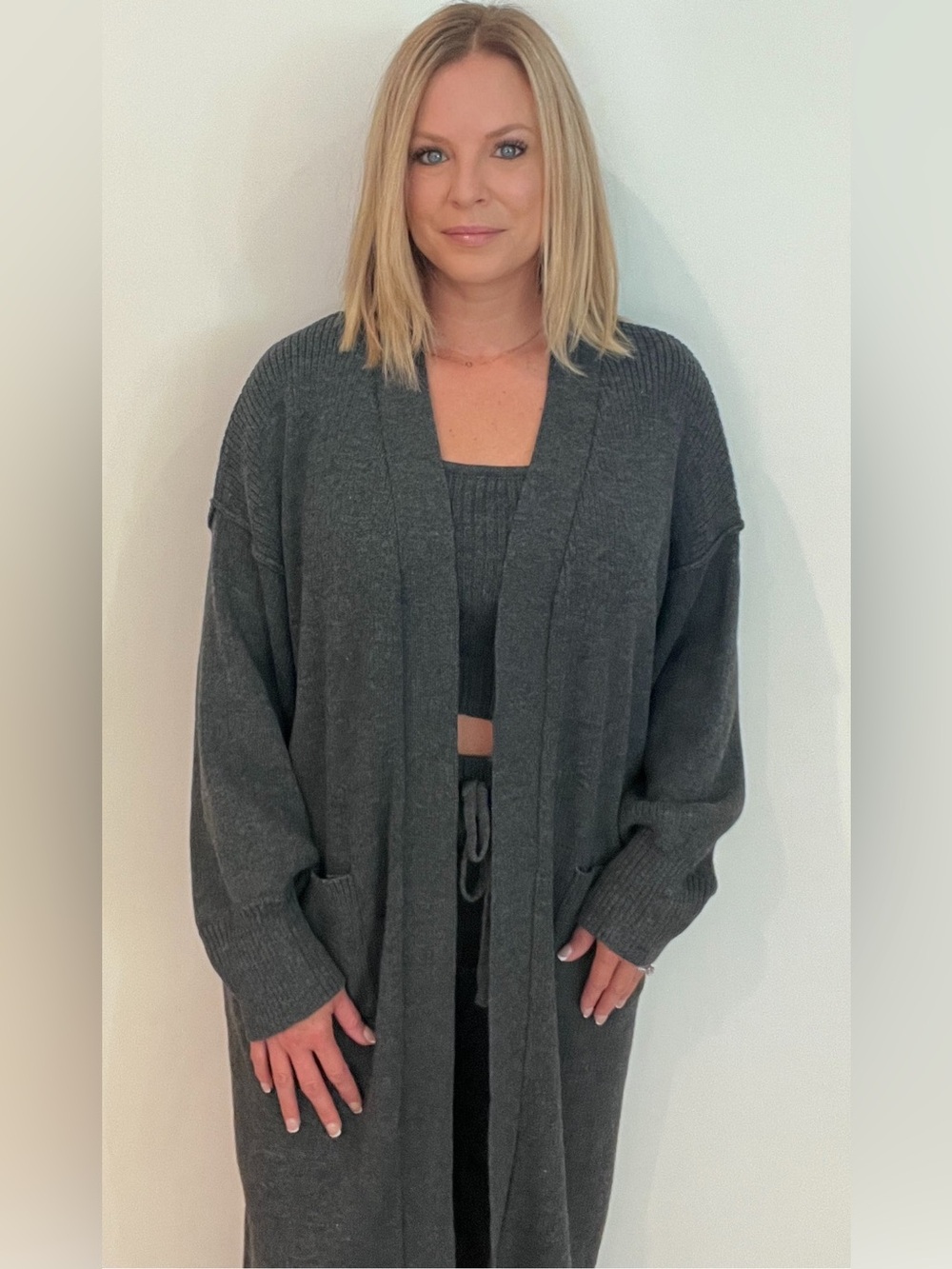 Together Charcoal Open-Front Long Cardigan